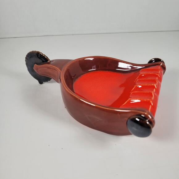 Vintage Orange and Brown Spur Ashtray with Handle, Mid-Century Modern Farmhouse - Picture 2 of 12